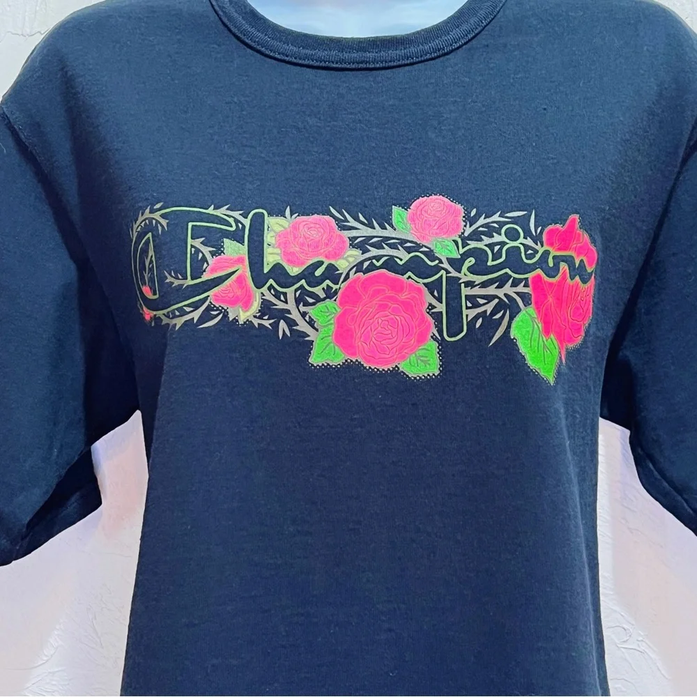 2000s Champion Black T Shirt Thorns and Roses y2k Goth Unisex M - Picture 4 of 8